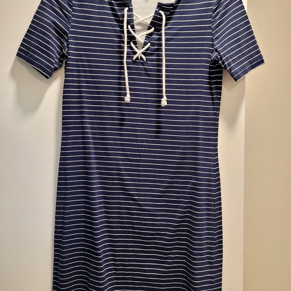 Navy Striped Lace-Up Mini Dress